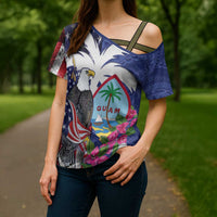 United States Guam Cross Shoulder Shirt USA Eagle Guahan Seal Bougainvillea LT14 - Polynesian Pride