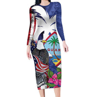 United States Guam Family Matching Long Sleeve Bodycon Dress and Hawaiian Shirt USA Eagle Guahan Seal Bougainvillea - Polynesian Pride