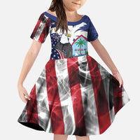 United States Guam Family Matching Off Shoulder Maxi Dress and Hawaiian Shirt USA Eagle Guahan Seal Bougainvillea - Polynesian Pride