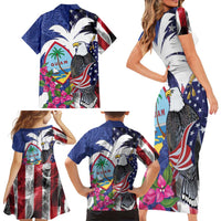 United States Guam Family Matching Short Sleeve Bodycon Dress and Hawaiian Shirt USA Eagle Guahan Seal Bougainvillea - Polynesian Pride