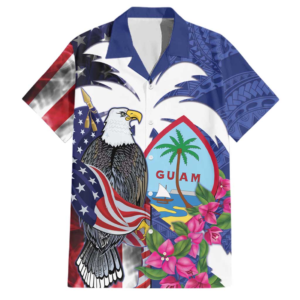 United States Guam Family Matching Summer Maxi Dress and Hawaiian Shirt USA Eagle Guahan Seal Bougainvillea - Polynesian Pride