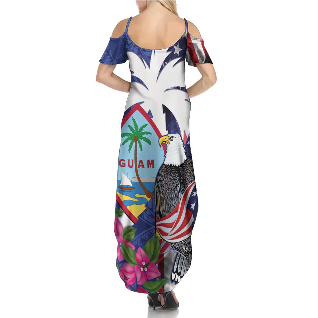 United States Guam Family Matching Summer Maxi Dress and Hawaiian Shirt USA Eagle Guahan Seal Bougainvillea - Polynesian Pride