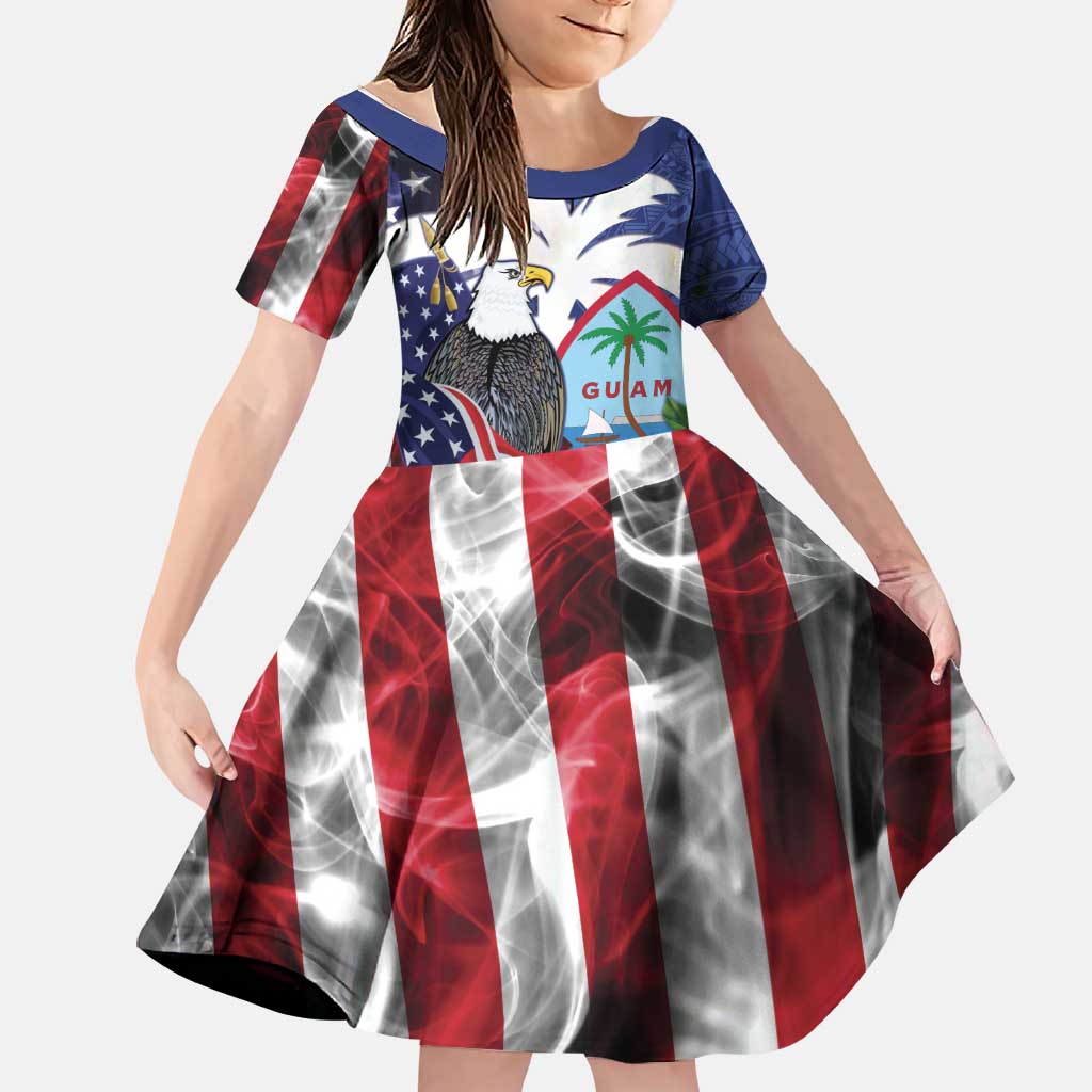 United States Guam Family Matching Tank Maxi Dress and Hawaiian Shirt USA Eagle Guahan Seal Bougainvillea - Polynesian Pride