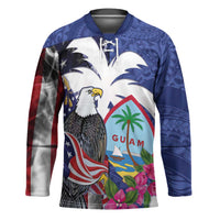 United States Guam Hockey Jersey USA Eagle Guahan Seal Bougainvillea LT14 Unisex Blue - Polynesian Pride