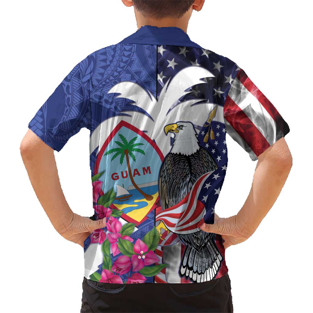 United States Guam Kid Hawaiian Shirt USA Eagle Guahan Seal Bougainvillea LT14 - Polynesian Pride
