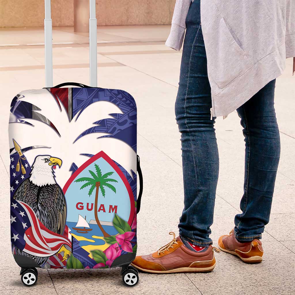 United States Guam Luggage Cover USA Eagle Guahan Seal Bougainvillea LT14 Blue - Polynesian Pride