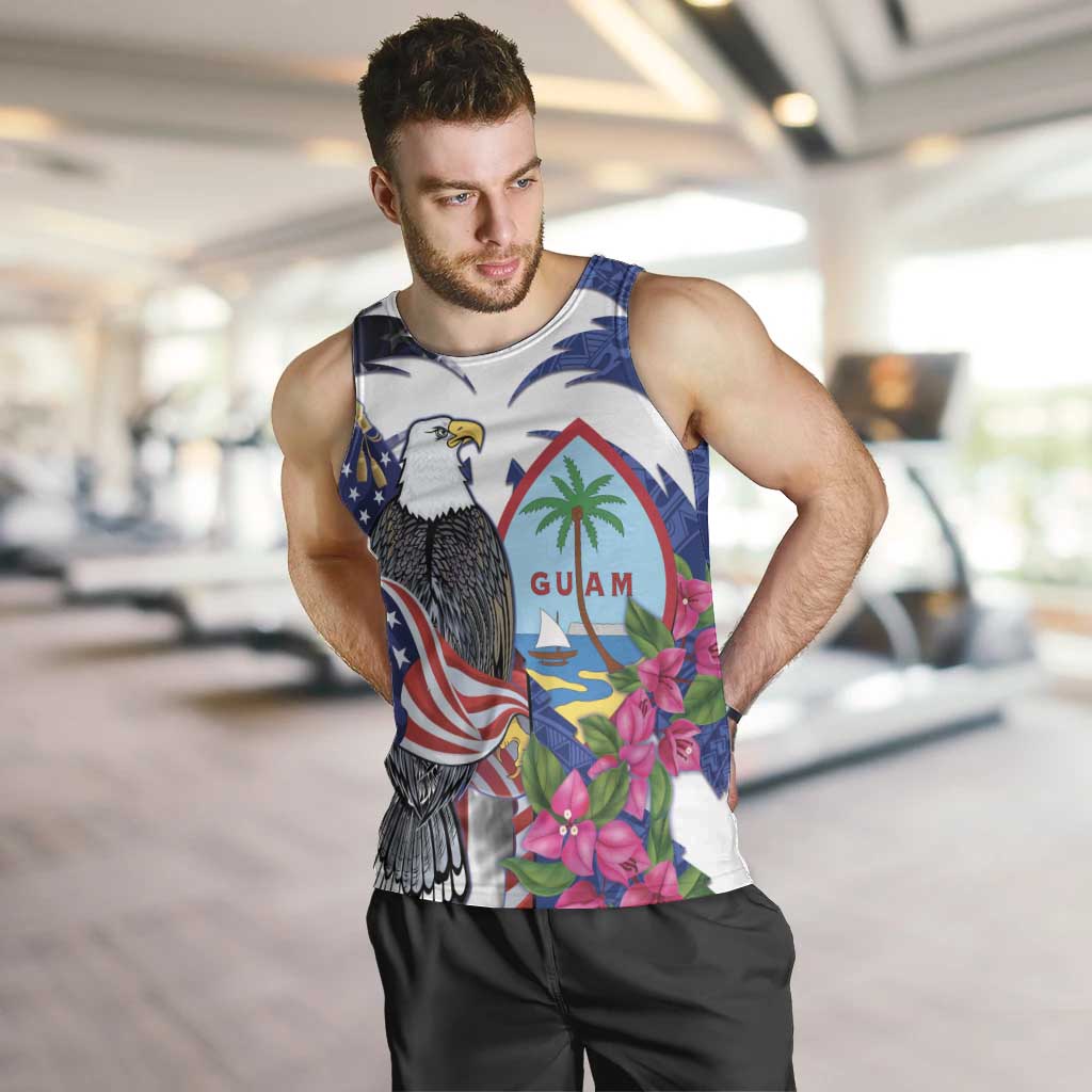 United States Guam Men Tank Top USA Eagle Guahan Seal Bougainvillea LT14 Blue - Polynesian Pride