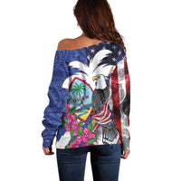 United States Guam Off Shoulder Sweater USA Eagle Guahan Seal Bougainvillea LT14 - Polynesian Pride