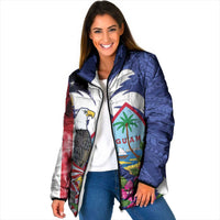 United States Guam Padded Jacket USA Eagle Guahan Seal Bougainvillea LT14 Women Blue - Polynesian Pride