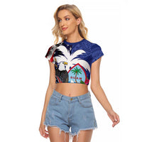 United States Guam Raglan Cropped T Shirt USA Eagle Guahan Seal Bougainvillea LT14 Female Blue - Polynesian Pride