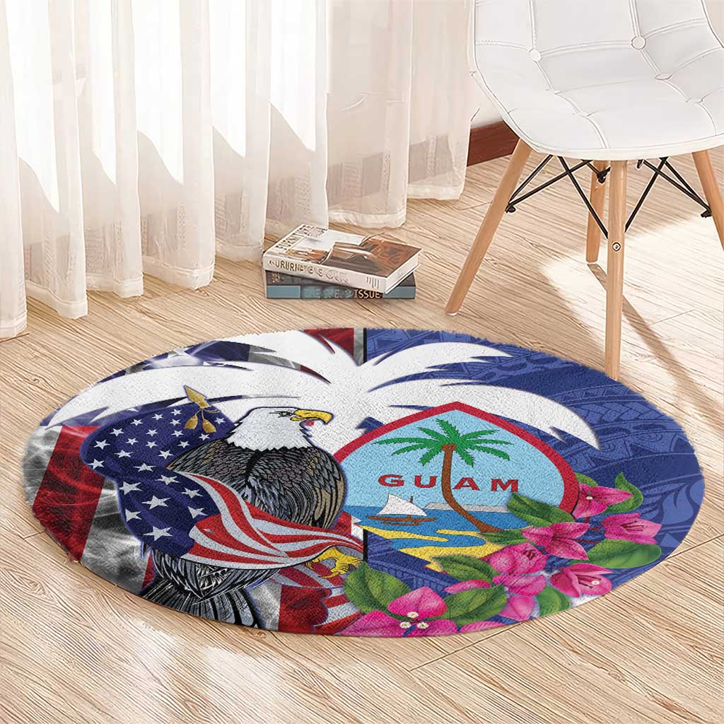 United States Guam Round Carpet USA Eagle Guahan Seal Bougainvillea - Polynesian Pride