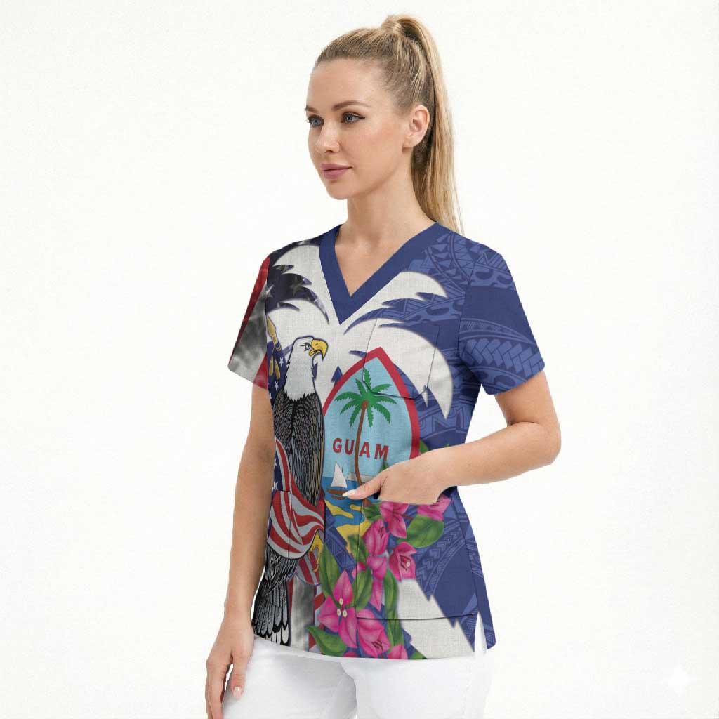 United States Guam Scrub Top USA Eagle Guahan Seal Bougainvillea LT14 - Polynesian Pride