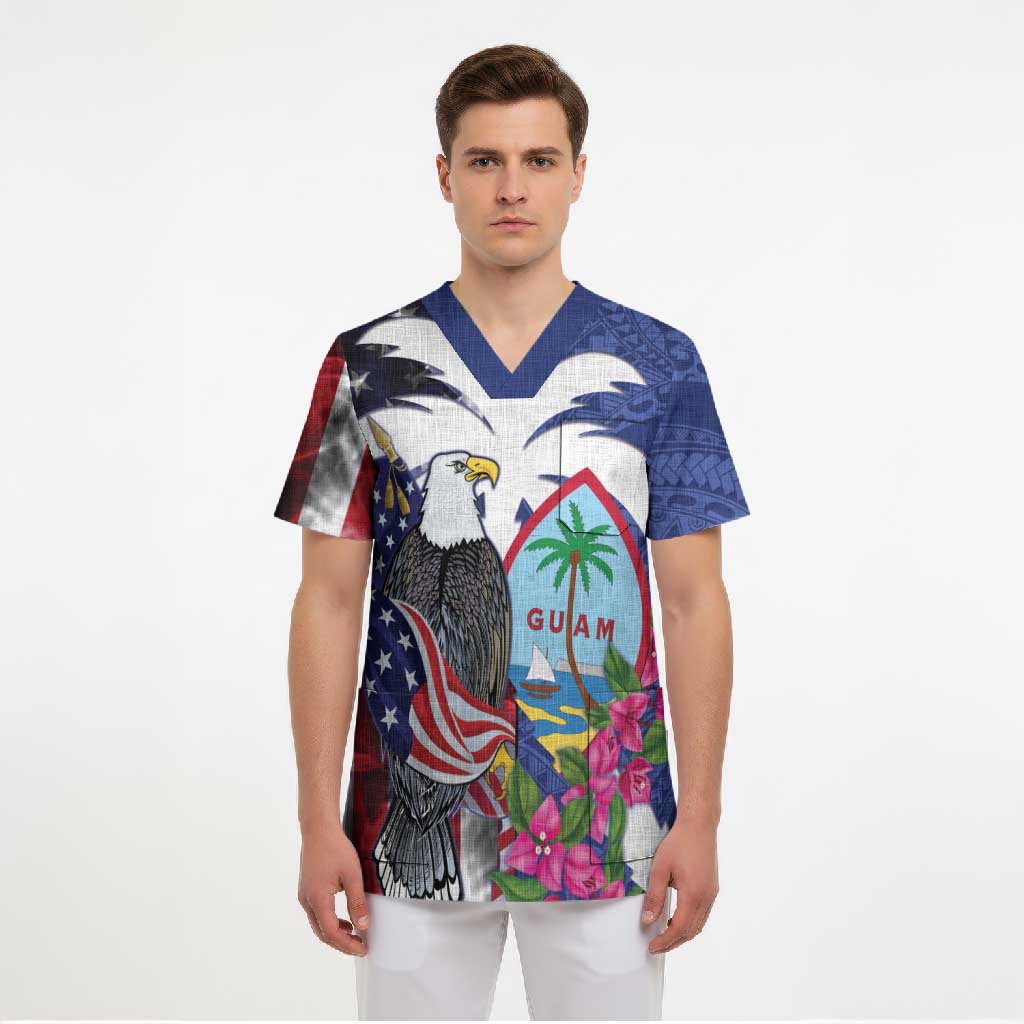 United States Guam Scrub Top USA Eagle Guahan Seal Bougainvillea LT14 - Polynesian Pride