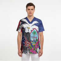 United States Guam Scrub Top USA Eagle Guahan Seal Bougainvillea LT14 - Polynesian Pride