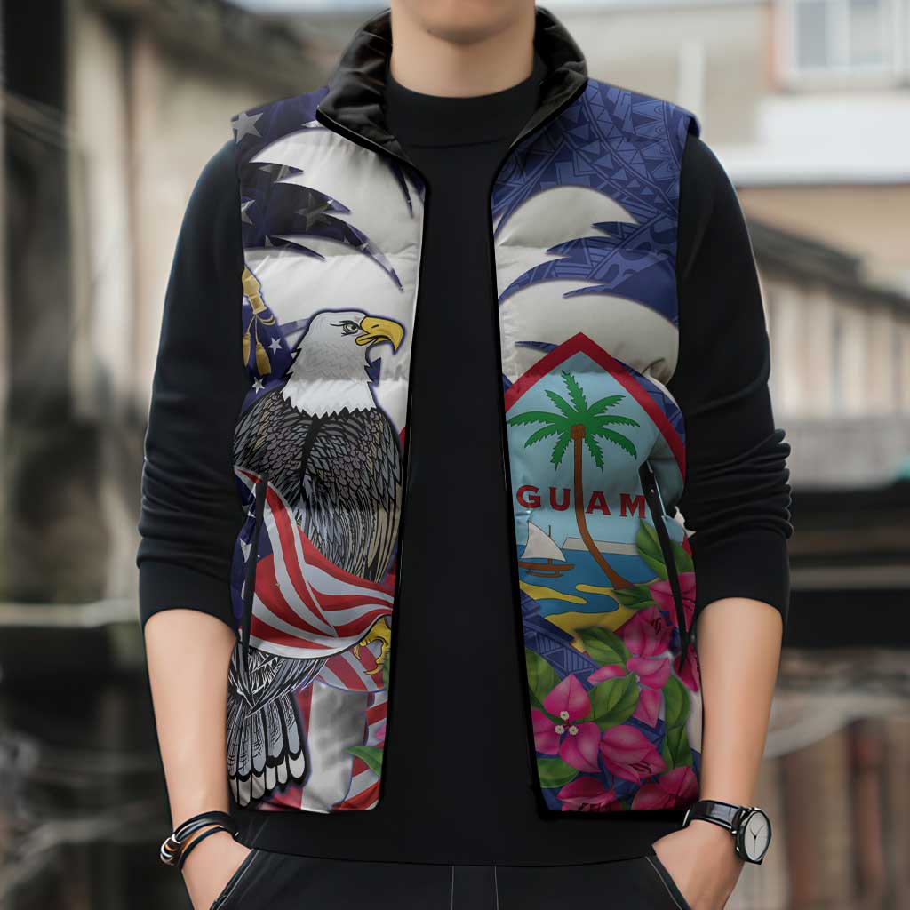 United States Guam Sleeveless Puffer Jacket USA Eagle Guahan Seal Bougainvillea - Polynesian Pride