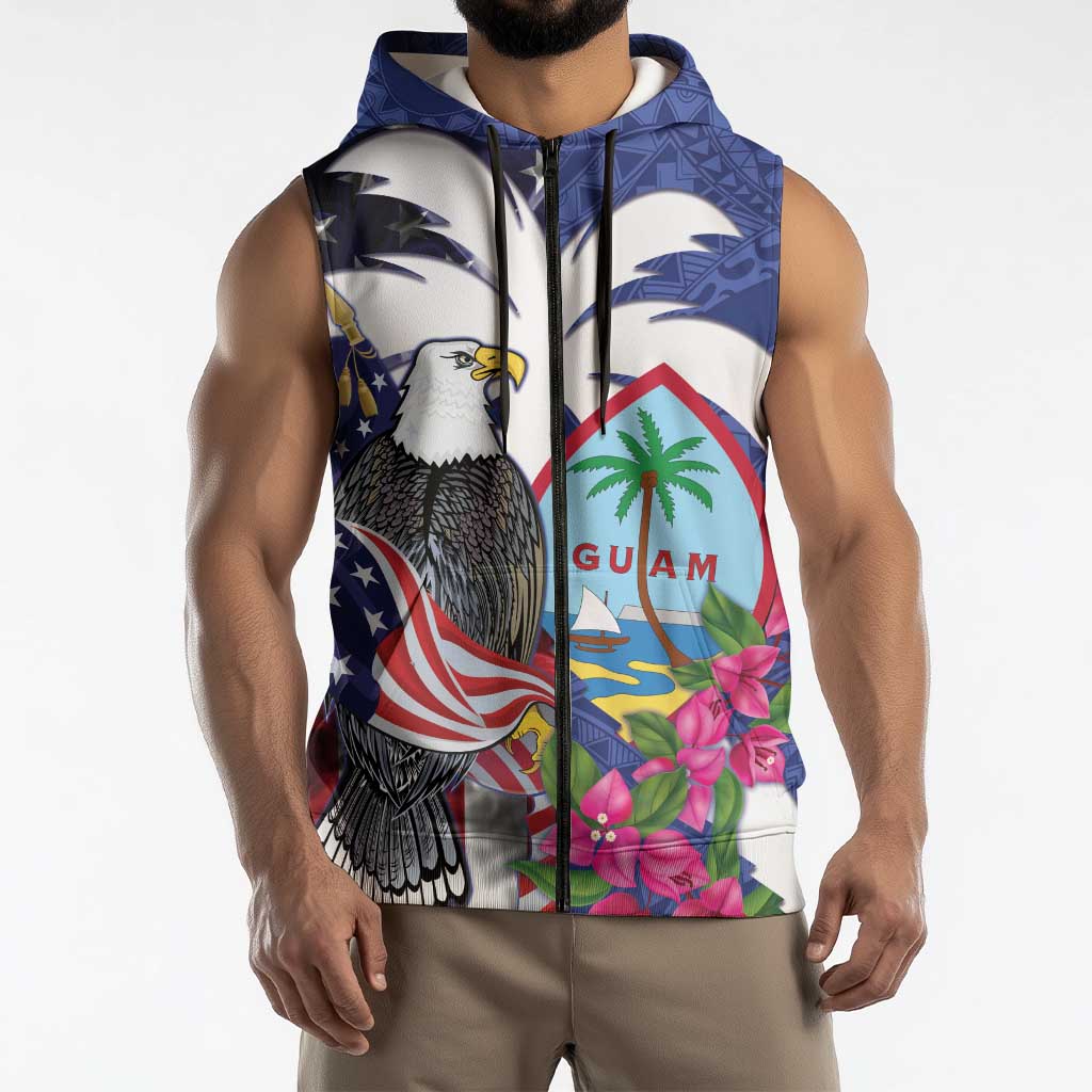 United States Guam Sleeveless Zip Hoodie USA Eagle Guahan Seal Bougainvillea - Polynesian Pride