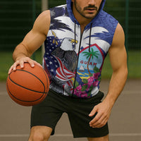 United States Guam Sleeveless Zip Hoodie USA Eagle Guahan Seal Bougainvillea - Polynesian Pride