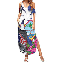 United States Guam Summer Maxi Dress USA Eagle Guahan Seal Bougainvillea - Polynesian Pride
