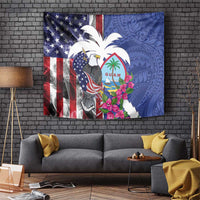 United States Guam Tapestry USA Eagle Guahan Seal Bougainvillea LT14 Blue - Polynesian Pride