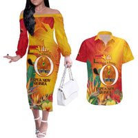 Papua New Guinea Independence Day Couples Matching Off The Shoulder Long Sleeve Dress and Hawaiian Shirt 50th Anniversary Unity in Diversity