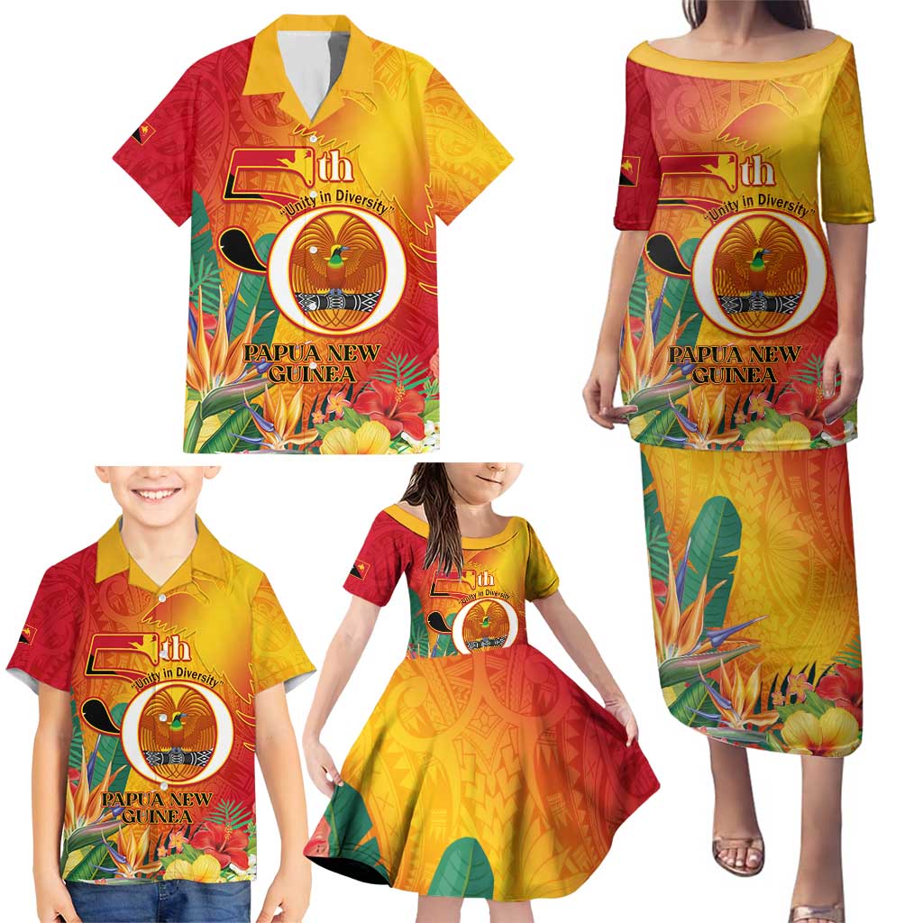 Papua New Guinea Independence Day Family Matching Puletasi and Hawaiian Shirt 50th Anniversary Unity in Diversity