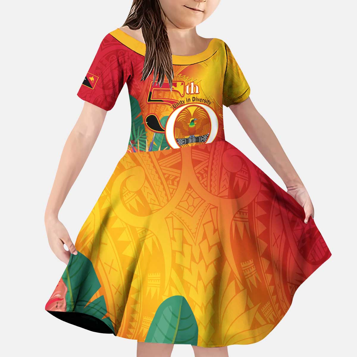 Papua New Guinea Independence Day Kid Short Sleeve Dress 50th Anniversary Unity in Diversity