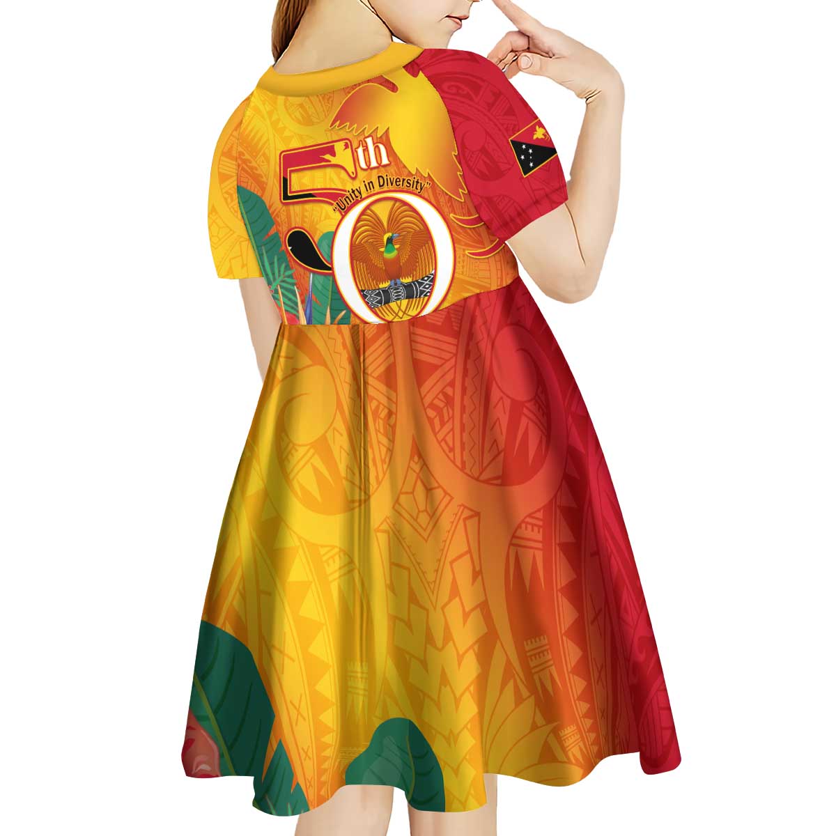 Papua New Guinea Independence Day Kid Short Sleeve Dress 50th Anniversary Unity in Diversity