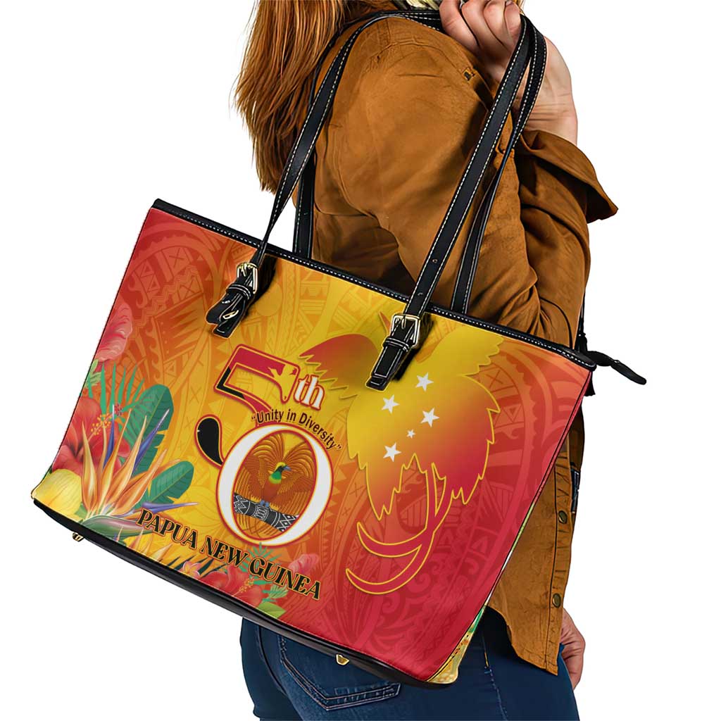 Papua New Guinea Independence Day Leather Tote Bag 50th Anniversary Unity in Diversity