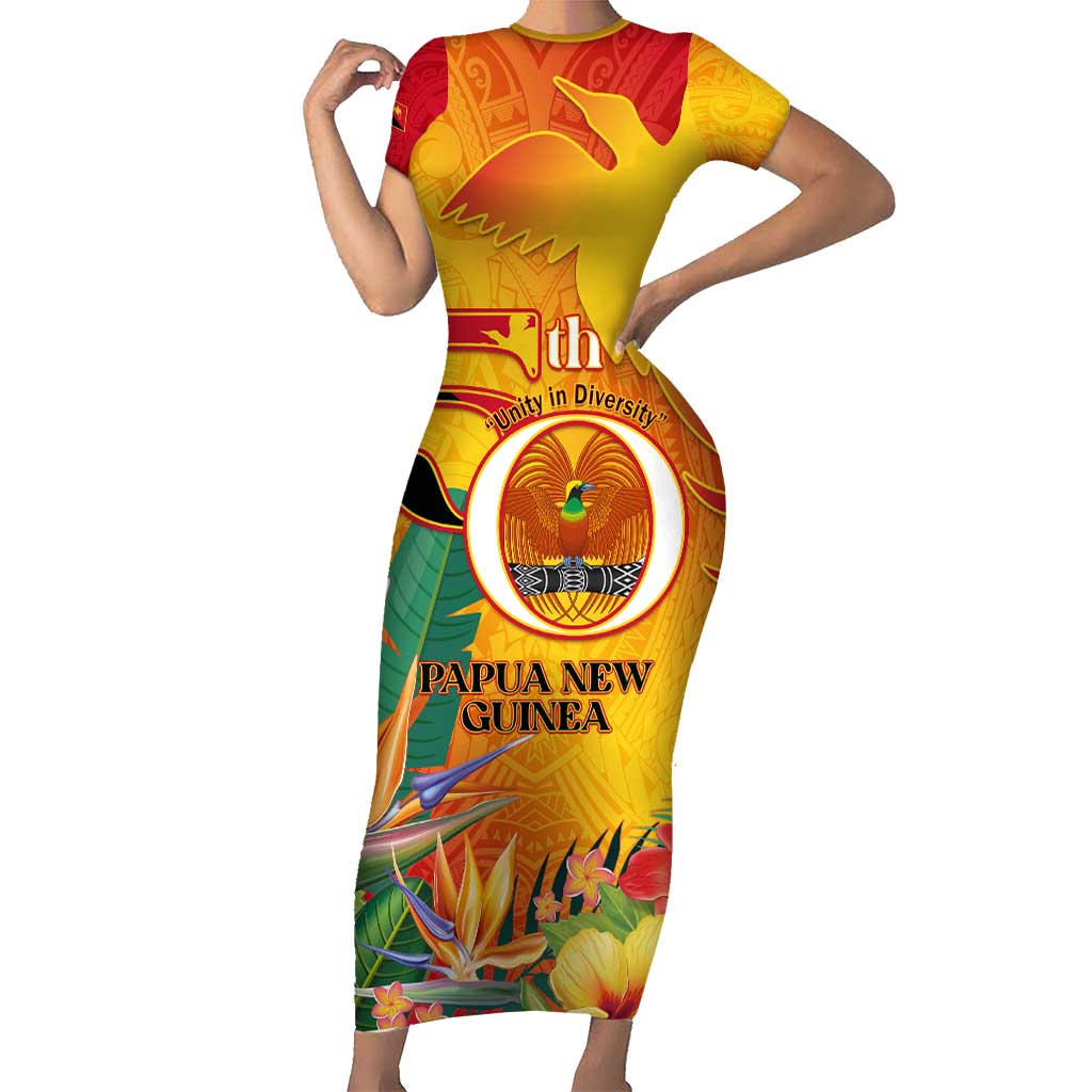 Papua New Guinea Independence Day Short Sleeve Bodycon Dress 50th Anniversary Unity in Diversity