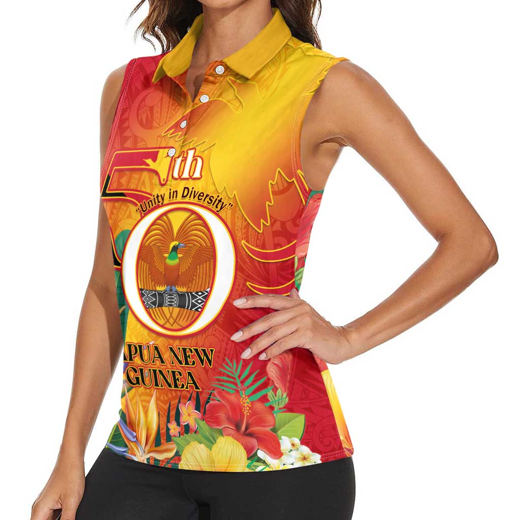 Papua New Guinea Independence Day Women Sleeveless Polo Shirt 50th Anniversary Unity in Diversity