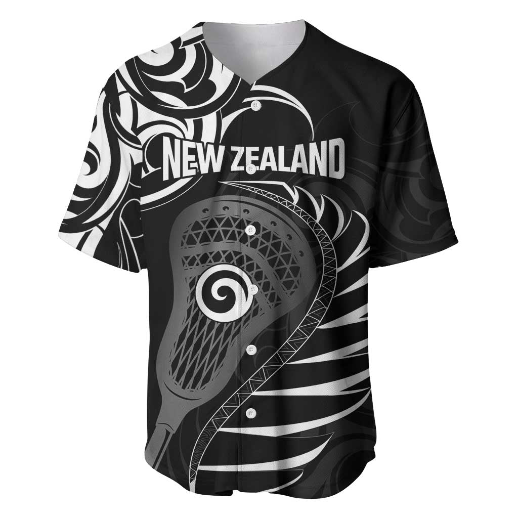 Personalised New Zealand Silver Fern Lacrosse Baseball Jersey Aotearoa Maori Pattern LT14 Black - Polynesian Pride