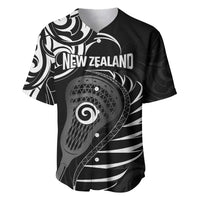 Personalised New Zealand Silver Fern Lacrosse Baseball Jersey Aotearoa Maori Pattern LT14 Black - Polynesian Pride
