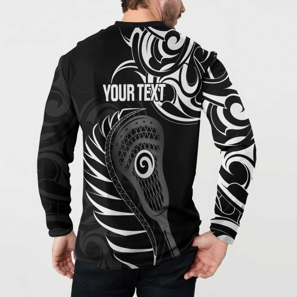 Personalised New Zealand Silver Fern Lacrosse Button Sweatshirt Aotearoa Maori Pattern