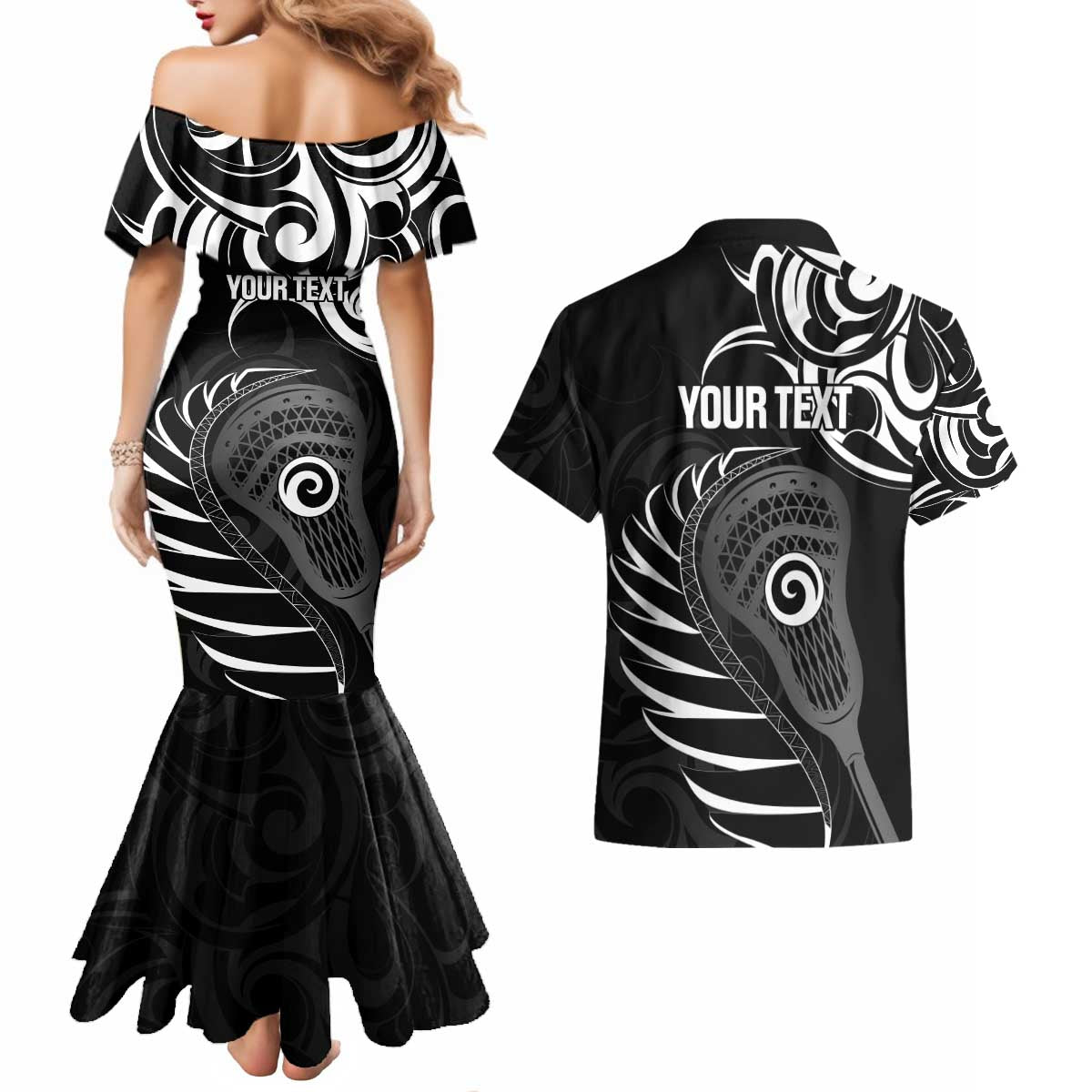 Personalised New Zealand Silver Fern Lacrosse Couples Matching Mermaid Dress and Hawaiian Shirt Aotearoa Maori Pattern