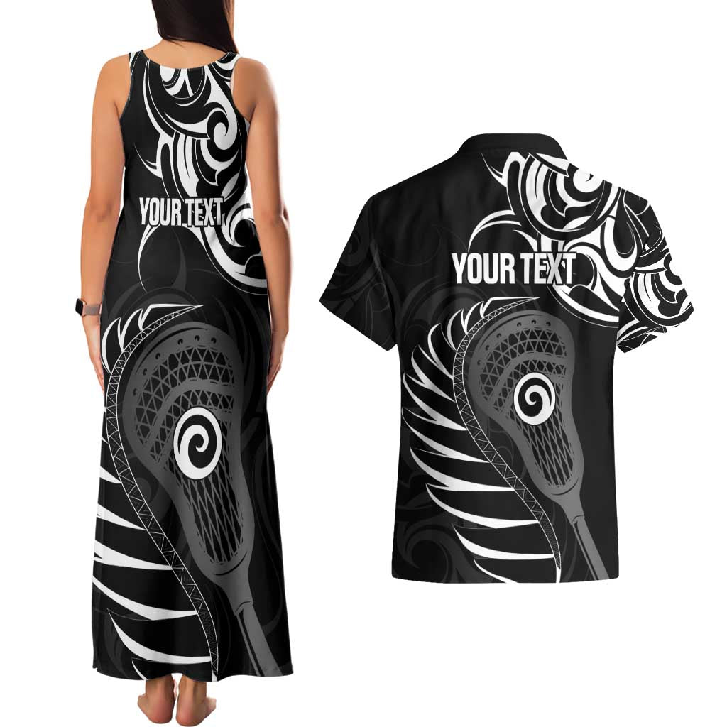 Personalised New Zealand Silver Fern Lacrosse Couples Matching Tank Maxi Dress and Hawaiian Shirt Aotearoa Maori Pattern