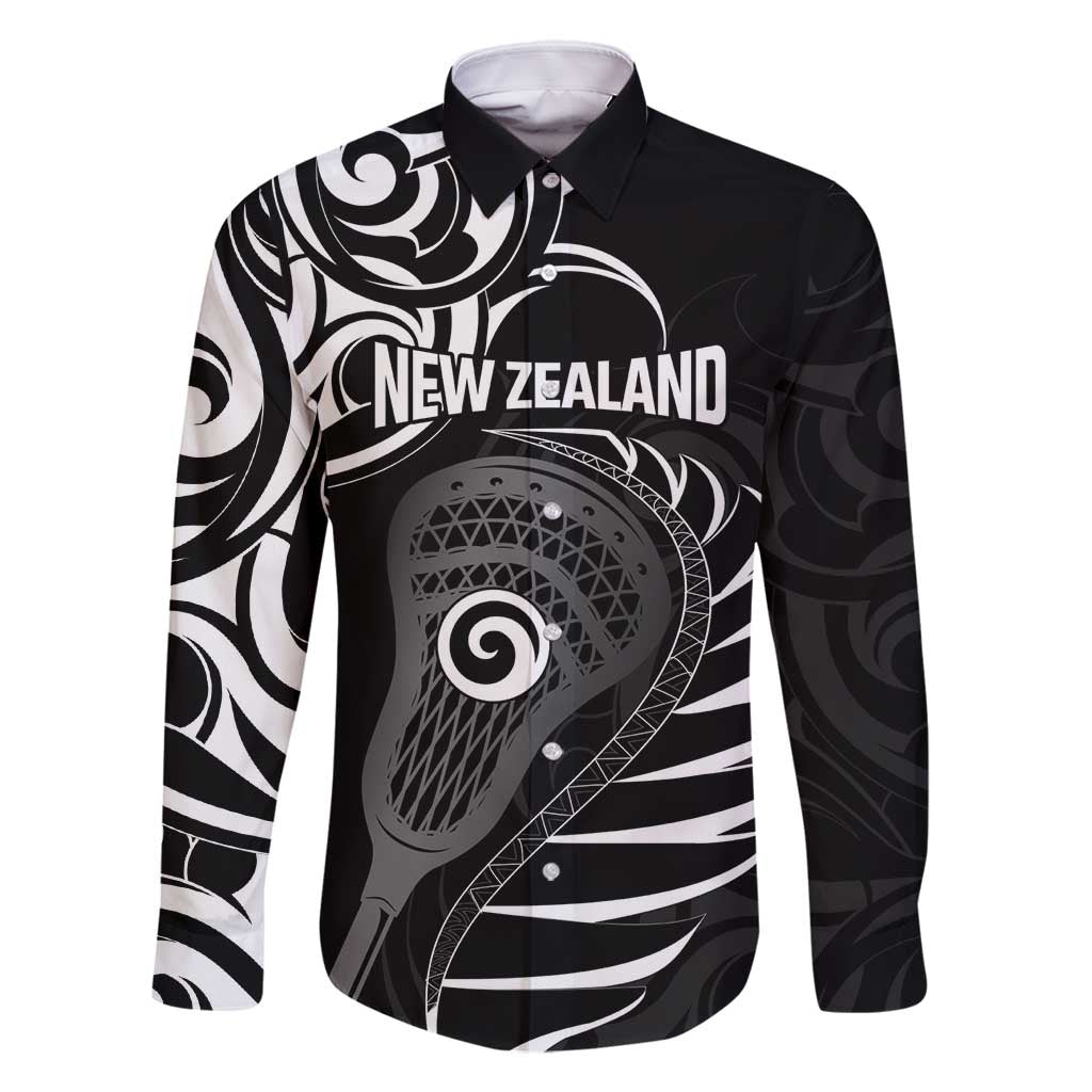 Personalised New Zealand Silver Fern Lacrosse Family Matching Long Sleeve Bodycon Dress and Hawaiian Shirt Aotearoa Maori Pattern
