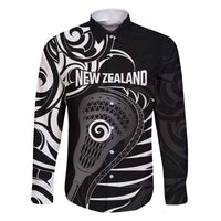 Personalised New Zealand Silver Fern Lacrosse Family Matching Long Sleeve Bodycon Dress and Hawaiian Shirt Aotearoa Maori Pattern