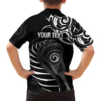 Personalised New Zealand Silver Fern Lacrosse Family Matching Off The Shoulder Long Sleeve Dress and Hawaiian Shirt Aotearoa Maori Pattern LT14 - Polynesian Pride