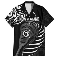 Personalised New Zealand Silver Fern Lacrosse Family Matching Off The Shoulder Long Sleeve Dress and Hawaiian Shirt Aotearoa Maori Pattern LT14 Dad's Shirt - Short Sleeve Black - Polynesian Pride