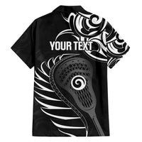 Personalised New Zealand Silver Fern Lacrosse Family Matching Off The Shoulder Long Sleeve Dress and Hawaiian Shirt Aotearoa Maori Pattern LT14 - Polynesian Pride