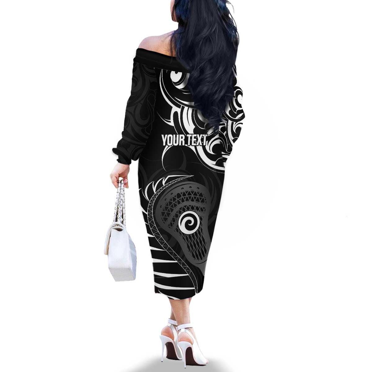 Personalised New Zealand Silver Fern Lacrosse Family Matching Off The Shoulder Long Sleeve Dress and Hawaiian Shirt Aotearoa Maori Pattern LT14 - Polynesian Pride
