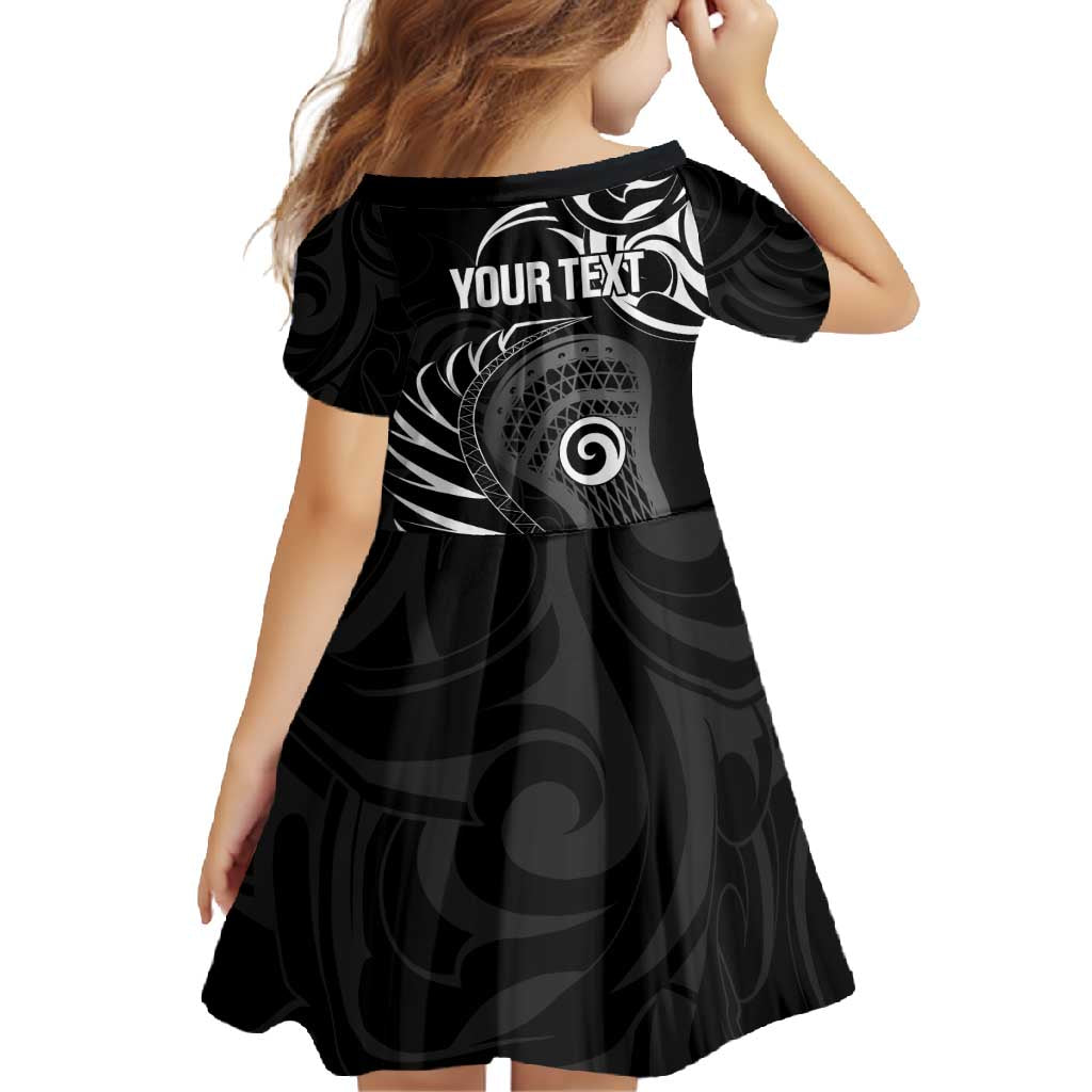 Personalised New Zealand Silver Fern Lacrosse Family Matching Off Shoulder Maxi Dress and Hawaiian Shirt Aotearoa Maori Pattern