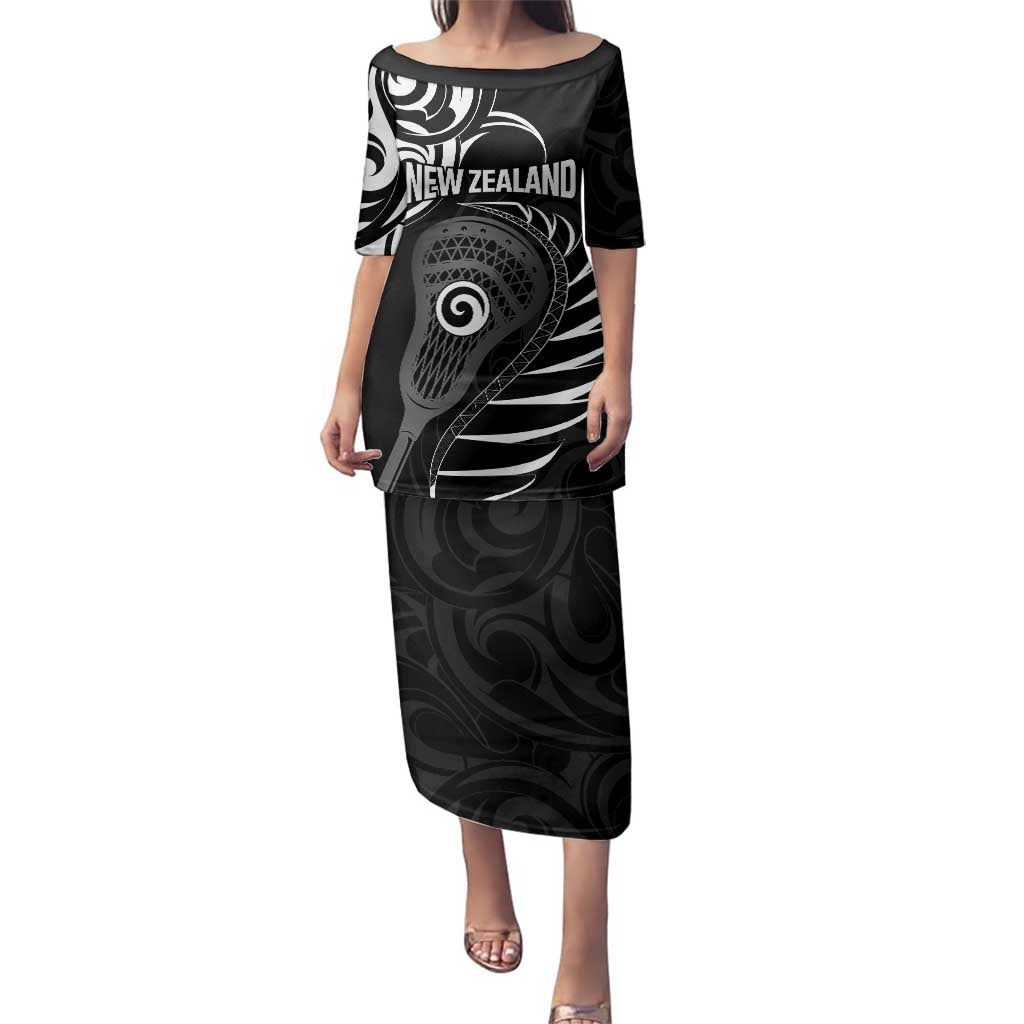 Personalised New Zealand Silver Fern Lacrosse Family Matching Puletasi and Hawaiian Shirt Aotearoa Maori Pattern