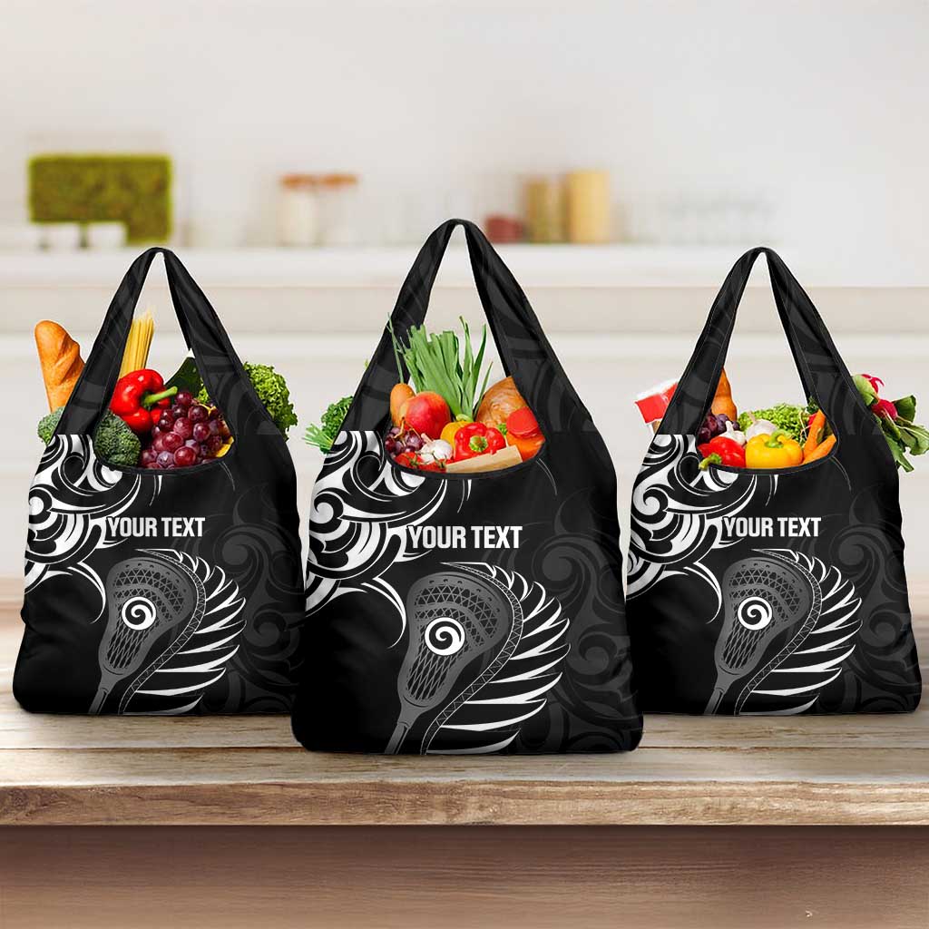 Personalised New Zealand Silver Fern Lacrosse Grocery Bag Aotearoa Maori Pattern