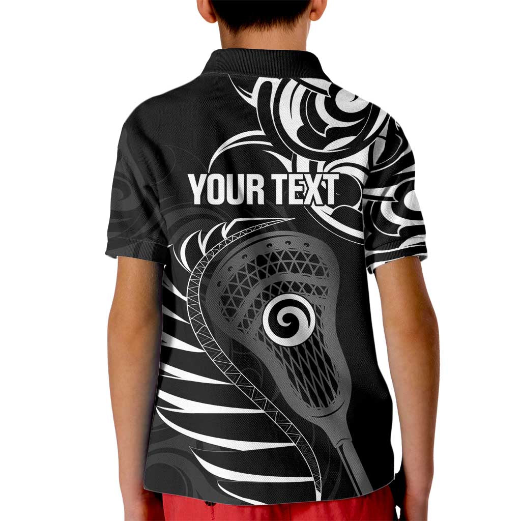 Personalised New Zealand Silver Fern Lacrosse Kid Polo Shirt Aotearoa Maori Pattern