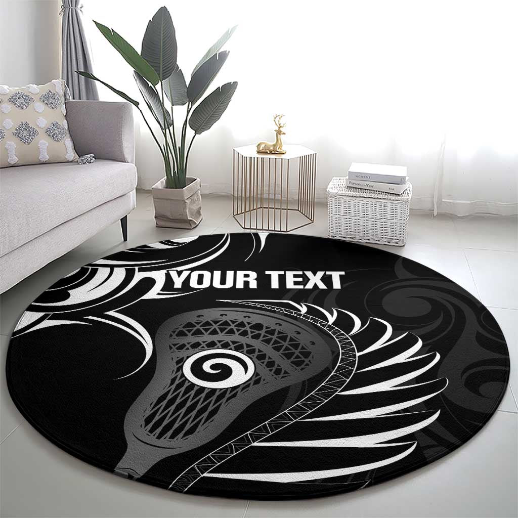 Personalised New Zealand Silver Fern Lacrosse Round Carpet Aotearoa Maori Pattern LT14 - Polynesian Pride
