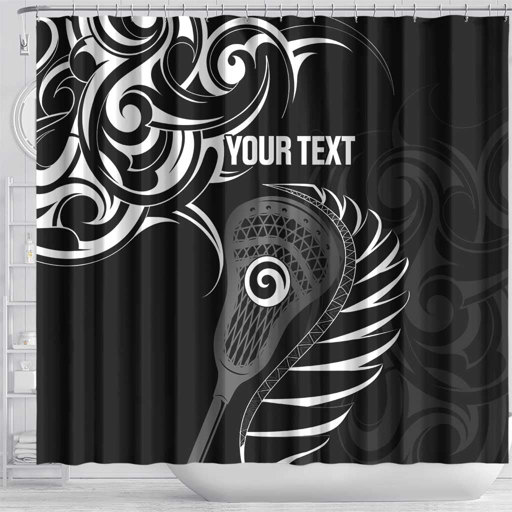 Personalised New Zealand Silver Fern Lacrosse Shower Curtain Aotearoa Maori Pattern