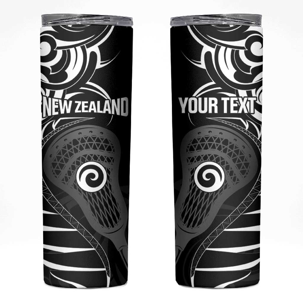Personalised New Zealand Silver Fern Lacrosse Skinny Tumbler Aotearoa Maori Pattern
