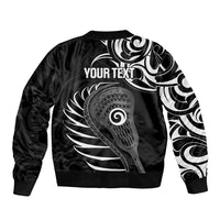 Personalised New Zealand Silver Fern Lacrosse Sleeve Zip Bomber Jacket Aotearoa Maori Pattern