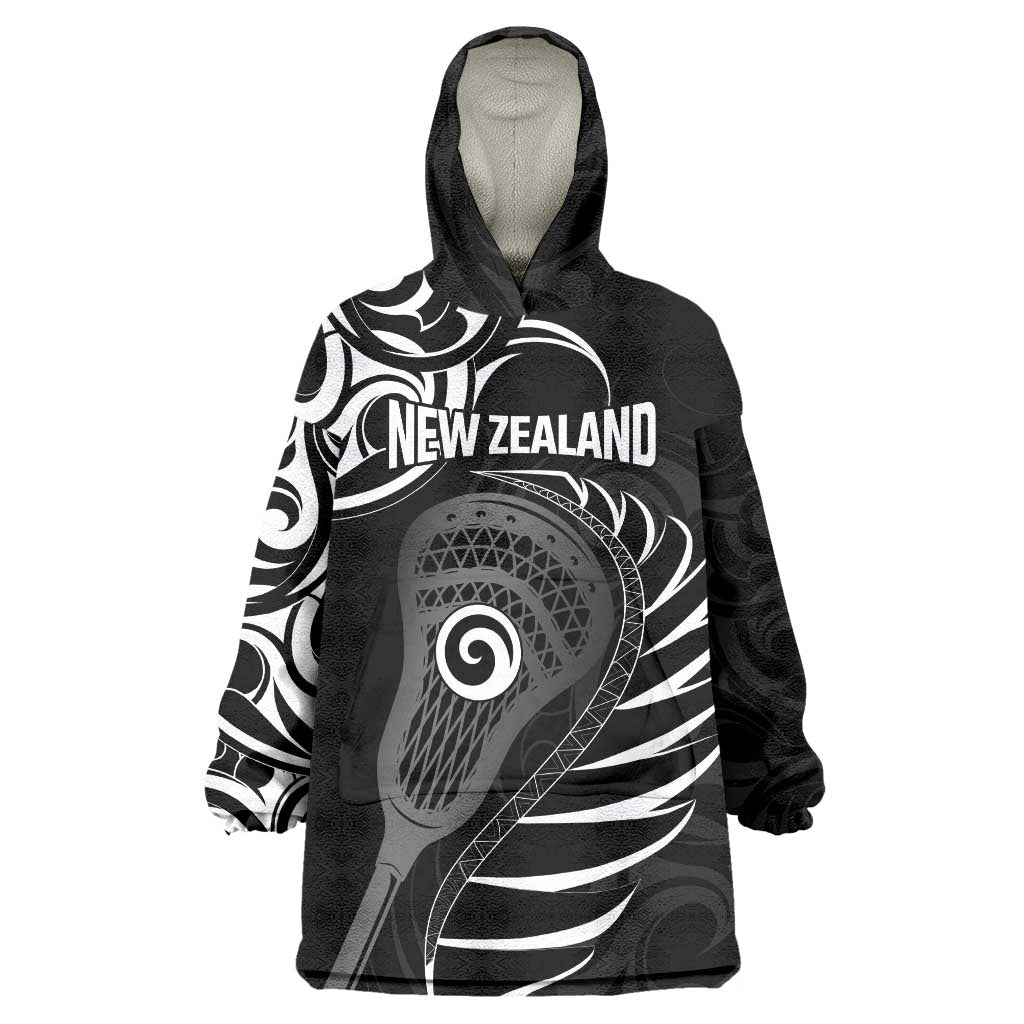 Personalised New Zealand Silver Fern Lacrosse Wearable Blanket Hoodie Aotearoa Maori Pattern